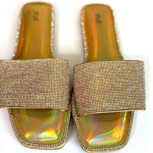 H2K Ladies Gold Sparkle Rhinestone Slides Size 10 #Shine #Golden Hour